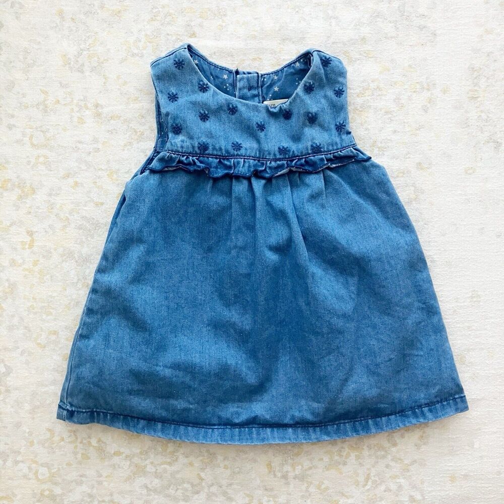 Zara Dress Baby Girl 3-6M Embroidered Blue Sleeveless Lined Button Back A Line